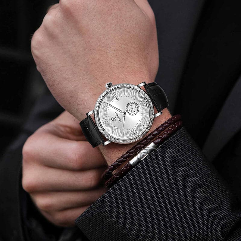 Mens Quartz(Swiss Movement) Watch | Silver/White Dial-Boderry Elegant II Boderry Watches