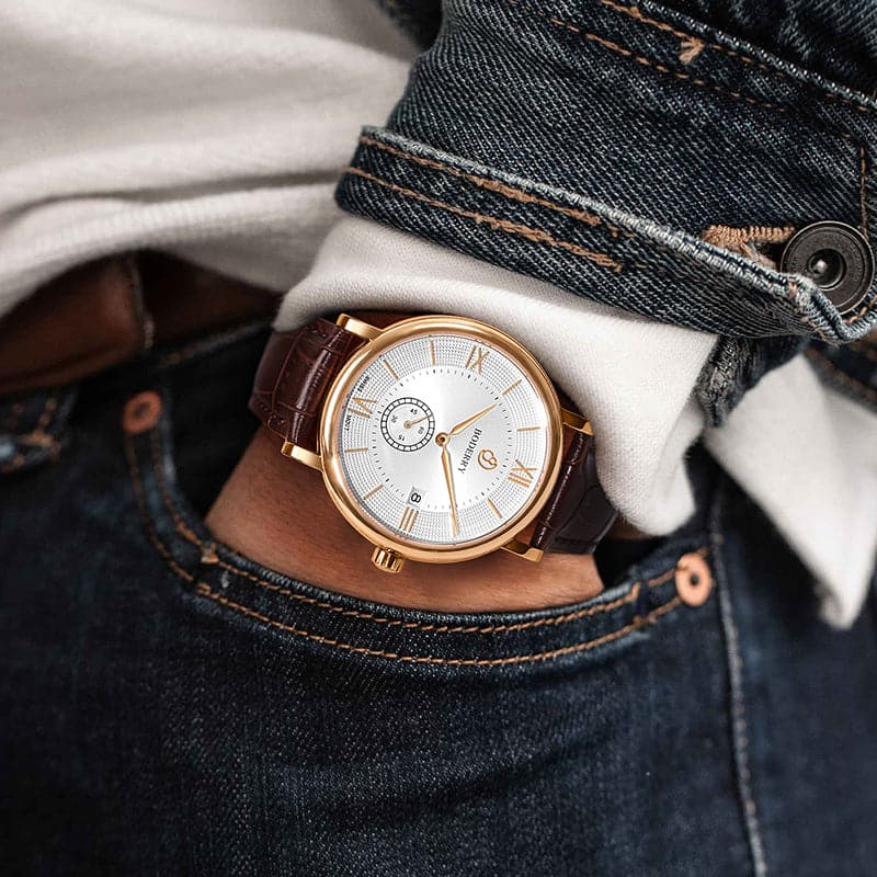 Mens Quartz(Swiss Movement) Watch | Rose Gold/White Dial-Boderry Elegant Boderry Watches