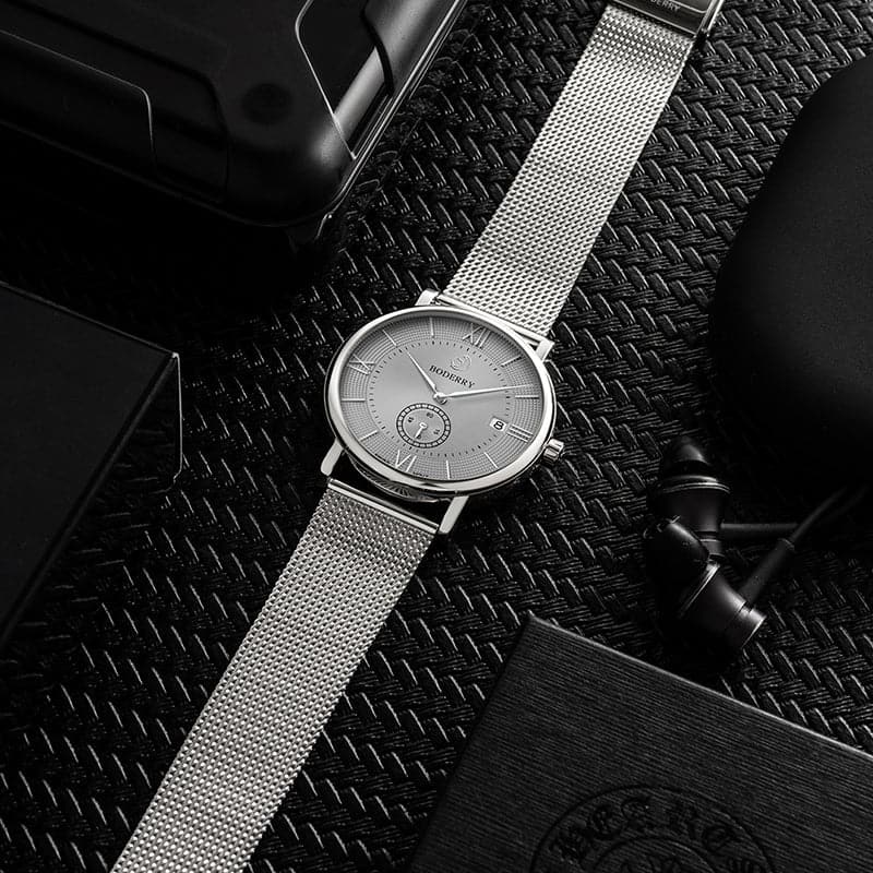 Mens Quartz(Swiss Movement) Watch | Silver/Grey Dial -Boderry Elegant Boderry Watches