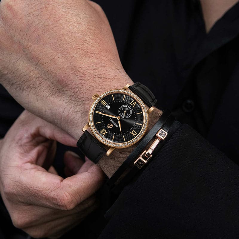 Mens Quartz(Swiss Movement) Watch | Rose Gold/Black Dial-Boderry Elegant II Boderry Watches