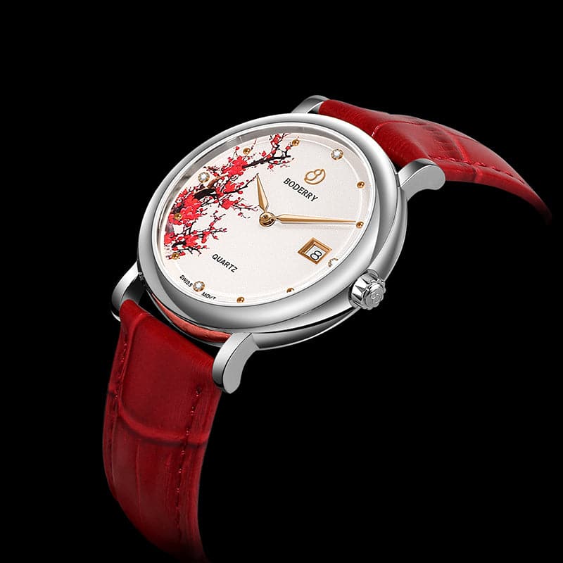 Womens Watch | Plum Blossom/Silver Case Watch-Boderry Flower Boderry Watches