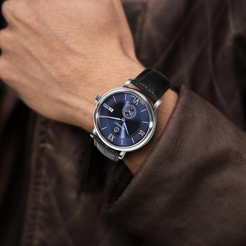 Mens Quartz(Swiss Movement) Watch | Silver/Blue Dial-Boderry Elegant Boderry Watches
