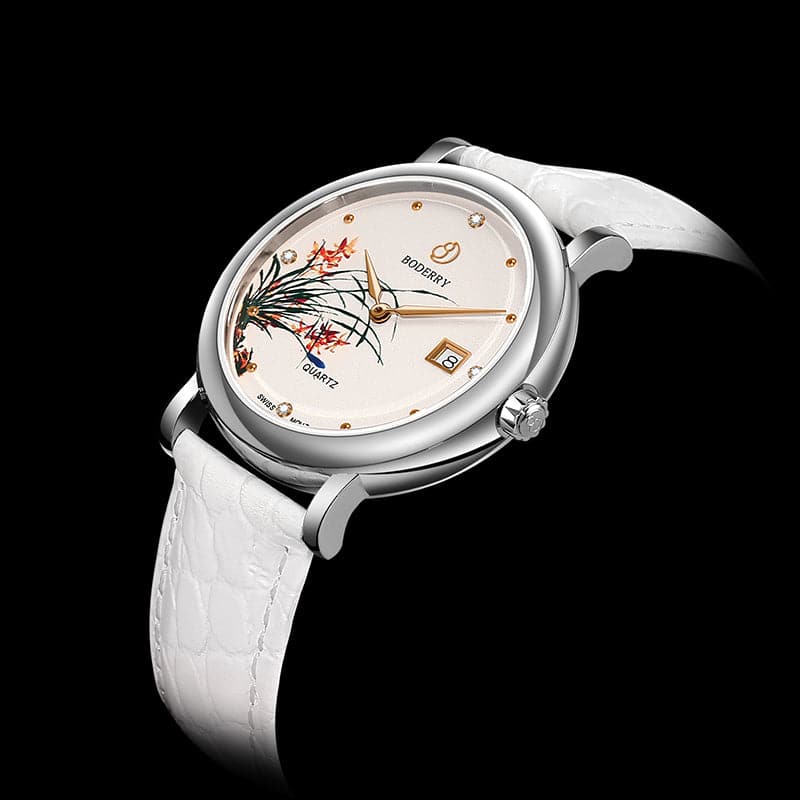 Women Watch | Orchid Silver Case Watch-Boderry Flower Boderry Watches