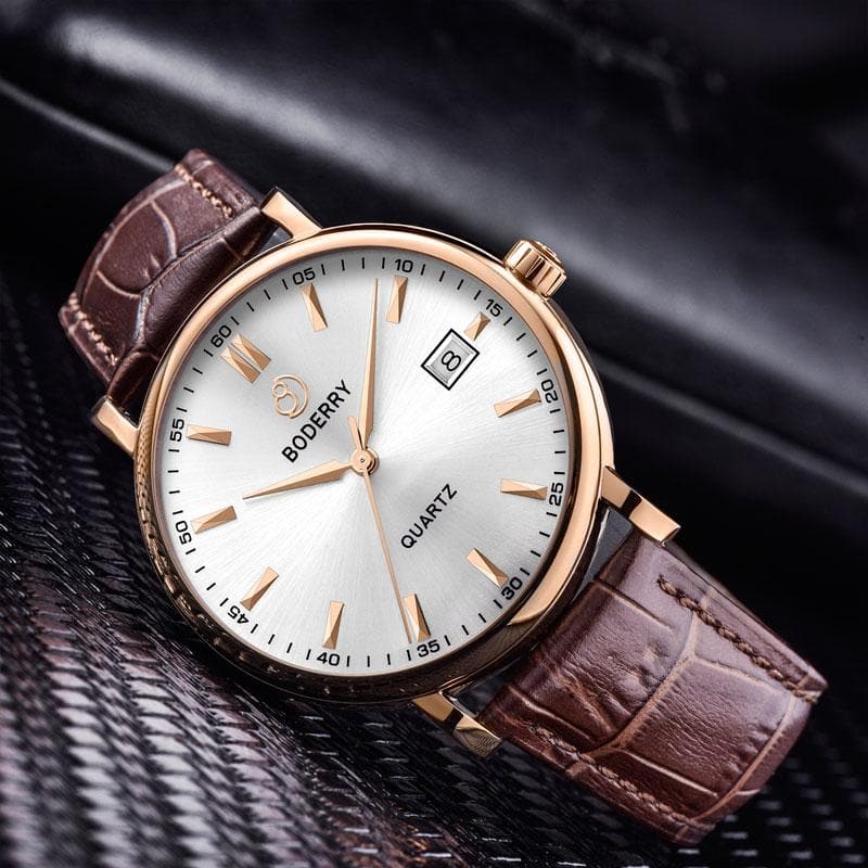 Mens Quartz(Swiss Movement) Watch | 40mm Case with Brown Strap-Boderry Classic Boderry Watches