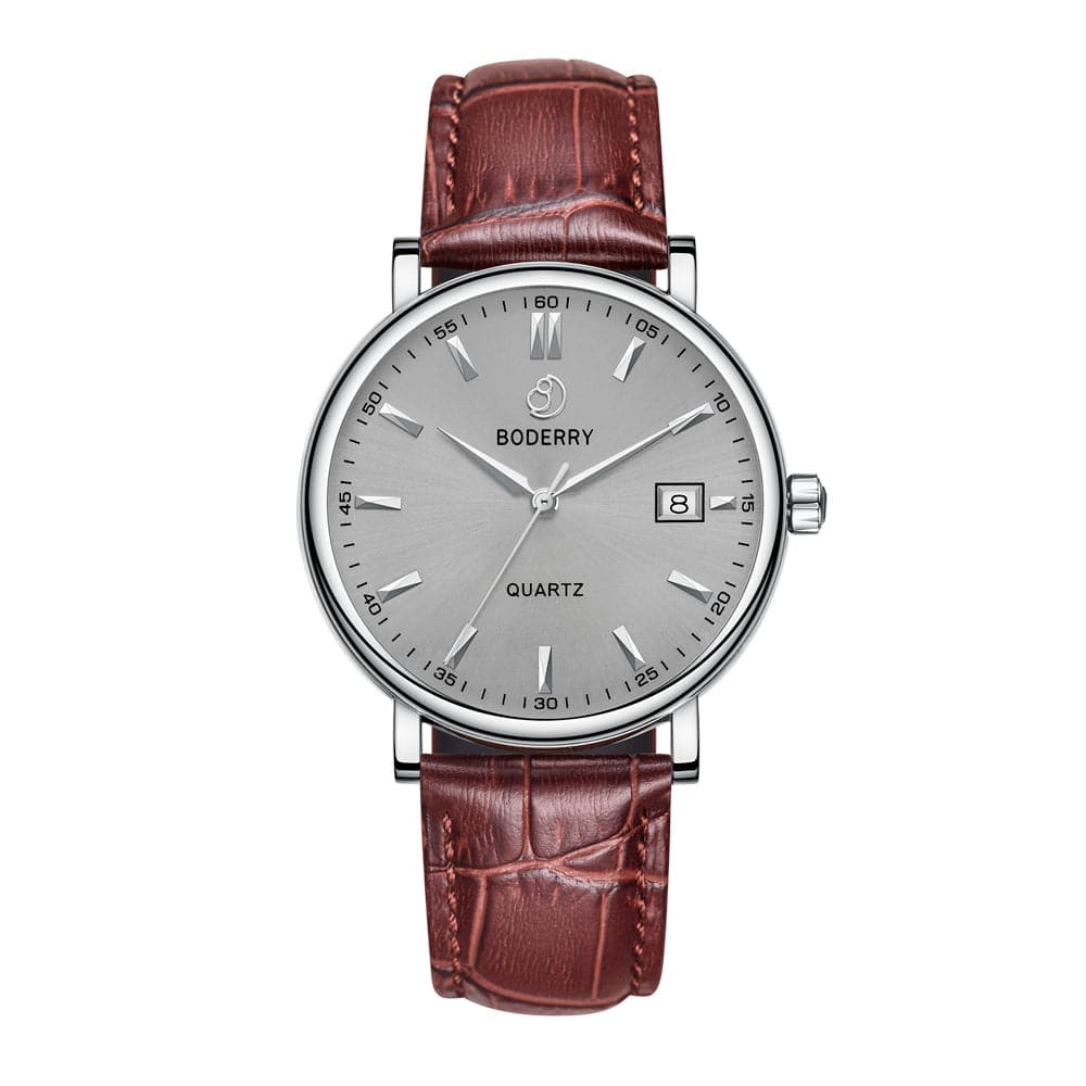 Mens Quartz(Swiss Movement) Watch | 40mm Case with Misty Dial/Brown Leather-Boderry Classic Boderry Watches