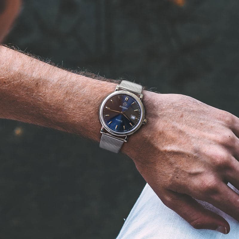 Mens Quartz(Swiss Movement) Watch | 40mm Case with Silver Mesh-Boderry Classic Boderry Watches