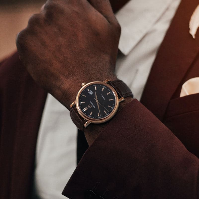 Mens Quartz(Swiss Movement) Watch | 40mm Case with Brown Strap-Boderry Classic Boderry Watches