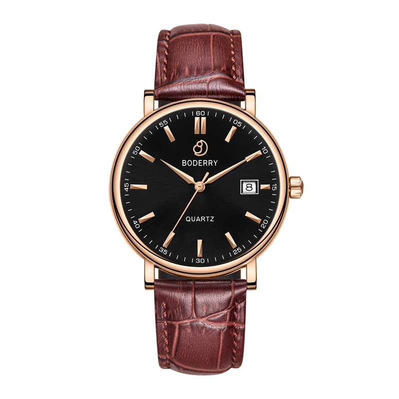 Mens Quartz(Swiss Movement) Watch | 40mm Case with Brown Strap-Boderry Classic Boderry Watches