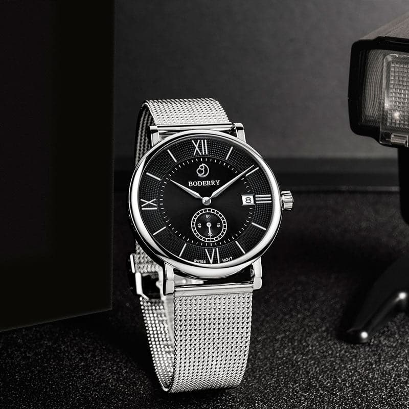 Mens Quartz(Swiss Movement) Watch | Black Dial -Boderry Elegant Boderry Watches