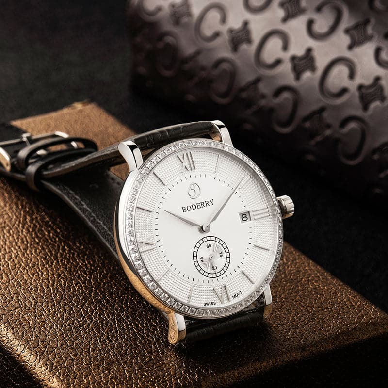 Mens Quartz(Swiss Movement) Watch | Silver/White Dial-Boderry Elegant II Boderry Watches