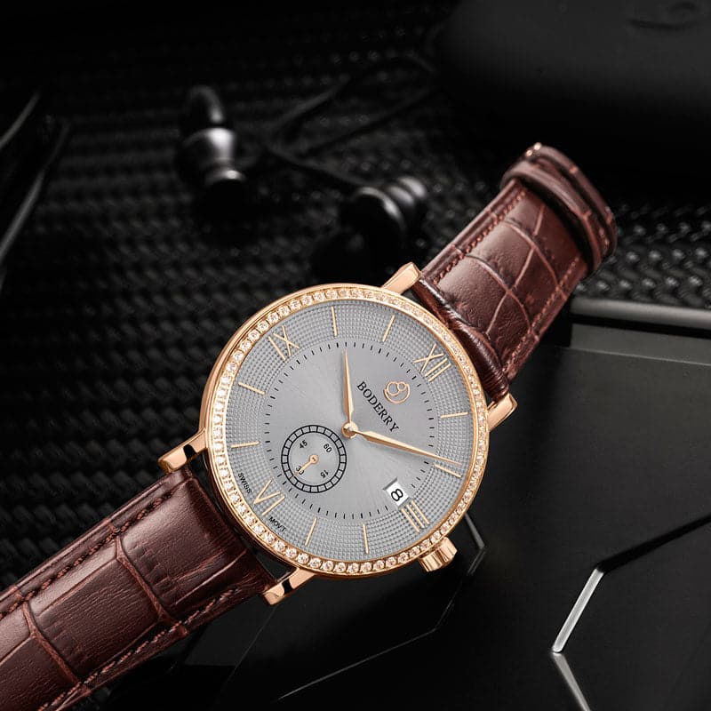 Mens Quartz(Swiss Movement) Watch | Rose Gold Case/Grey Dial-Boderry Elegant II Boderry Watches