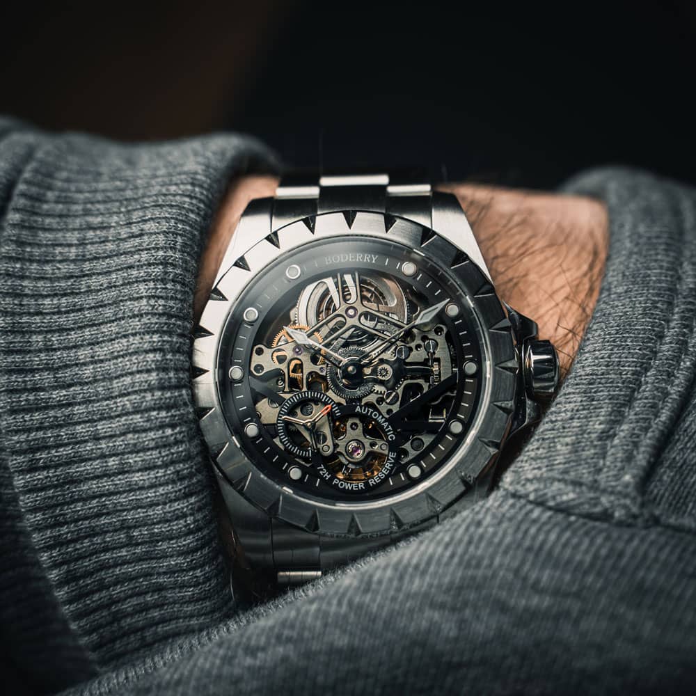 WINDMILL - Original Skeleton Hi-beat(28,800 bph) with 72 hrs Power-reserve Automatic Watch | Black Dial & Bracelet