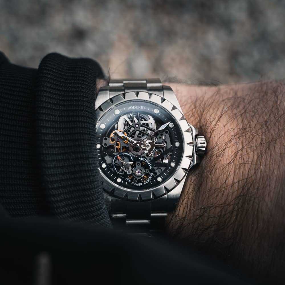 WINDMILL - Original Skeleton Hi-beat(28,800 bph) with 72 hrs Power-reserve Automatic Watch | Black Dial & Bracelet