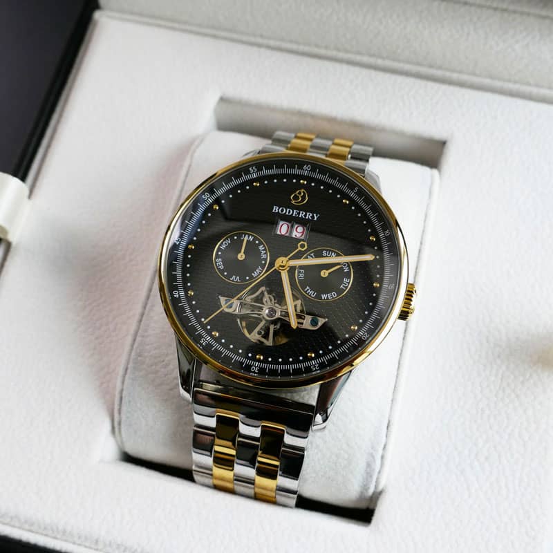 THE CHECKMATE - Complication Automatic Watch with Date,Day,Month Display -Gold Black & Two Tone Bracelet