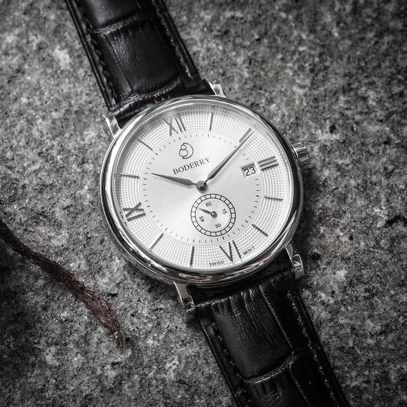 Mens Quartz(Swiss Movement) Watch | Silver/White Dial-Boderry Elegant Boderry Watches