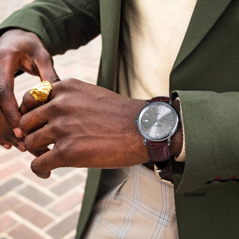 Mens Quartz(Swiss Movement) Watch | 40mm Case with Misty Dial/Brown Leather-Boderry Classic Boderry Watches