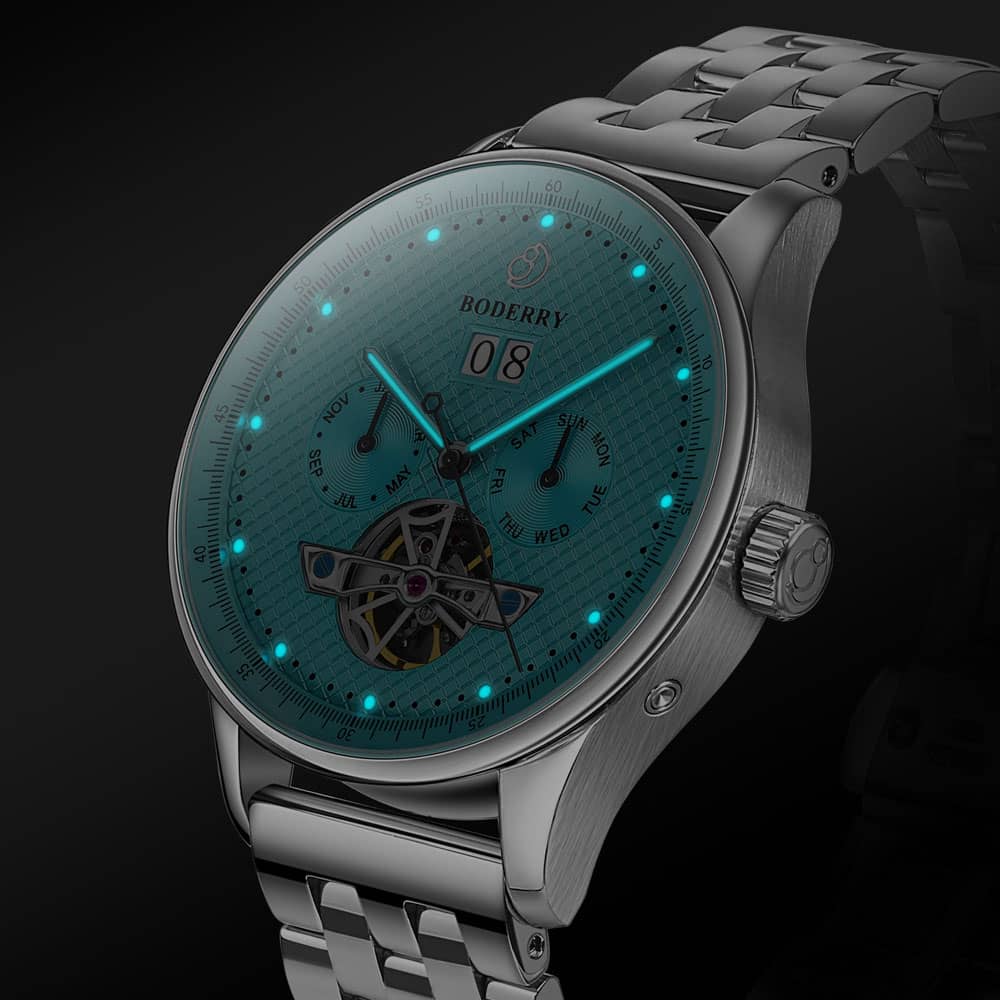 THE CHECKMATE - Complication Automatic Watch with Date,Day,Month Display -Turquoise & Bracelet