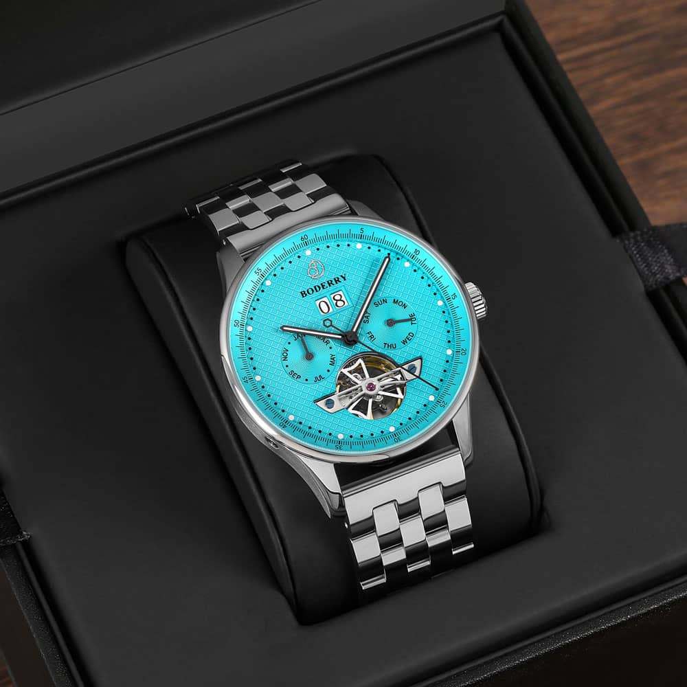 THE CHECKMATE - Complication Automatic Watch with Date,Day,Month Display -Turquoise & Bracelet