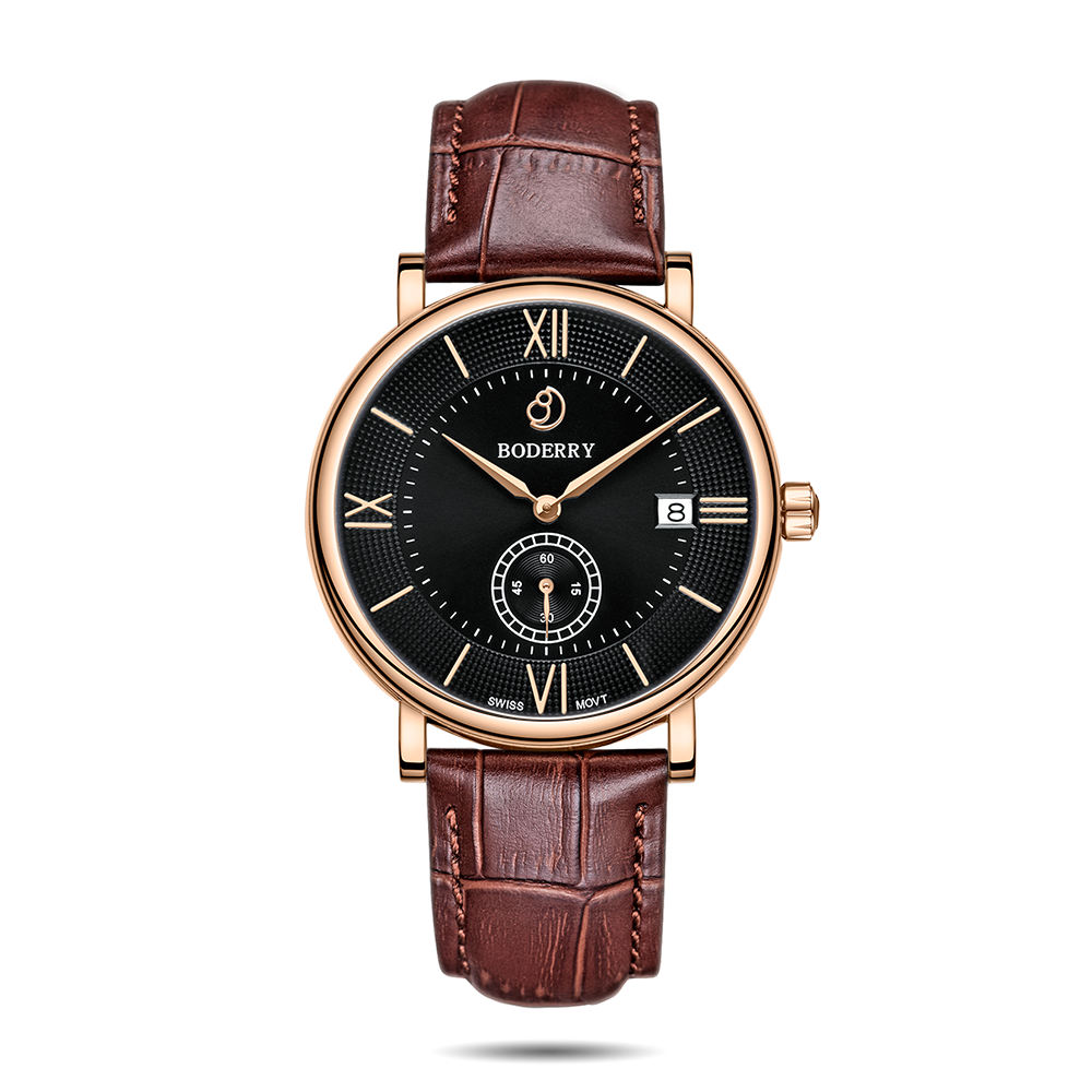 ELEGANT - Swiss Quartz Movement Watch | Rose Gold & Black Dial