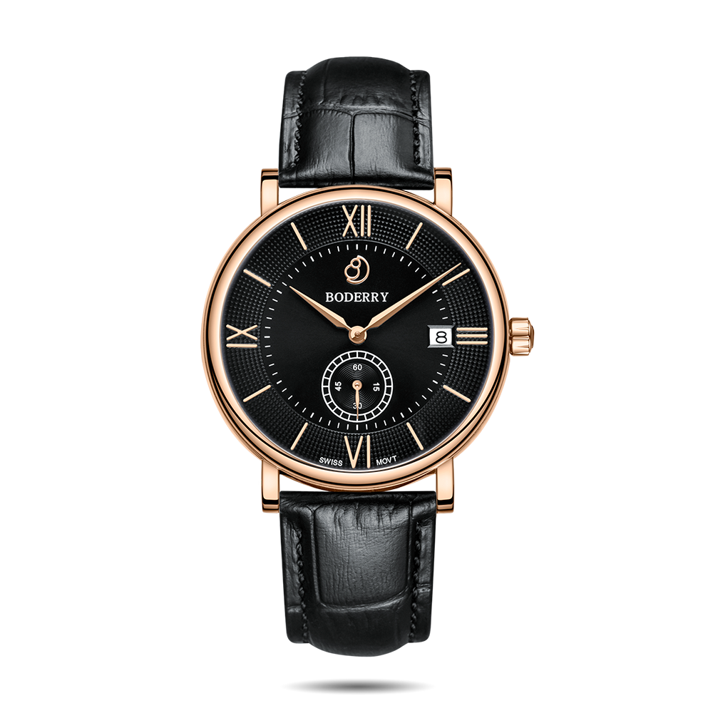 ELEGANT - Swiss Quartz Movement Watch | Rose Gold & Black Dial