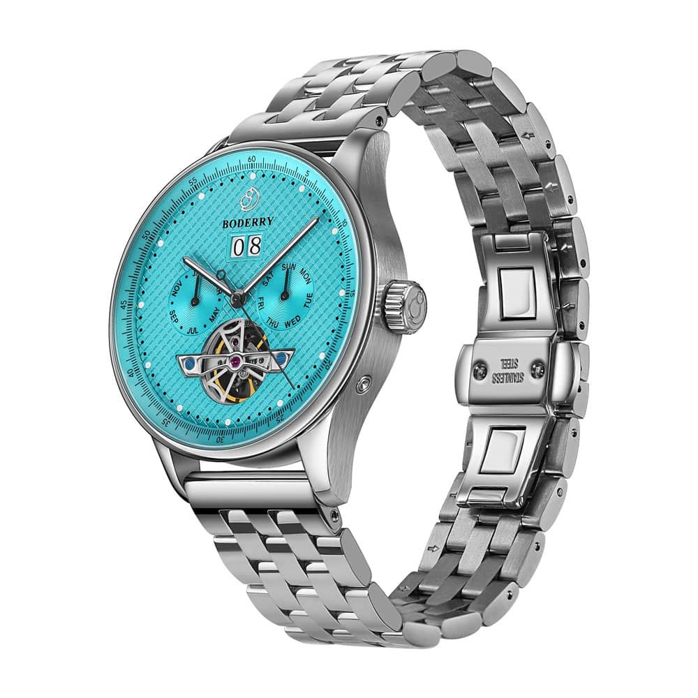 THE CHECKMATE - Complication Automatic Watch with Date,Day,Month Display -Turquoise & Bracelet