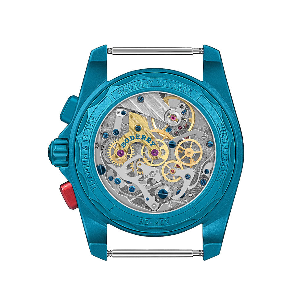 VOYAGER - Titanium Mechanical Chronograph Field Watch, 100M Water Resistant | Cerulean Blue