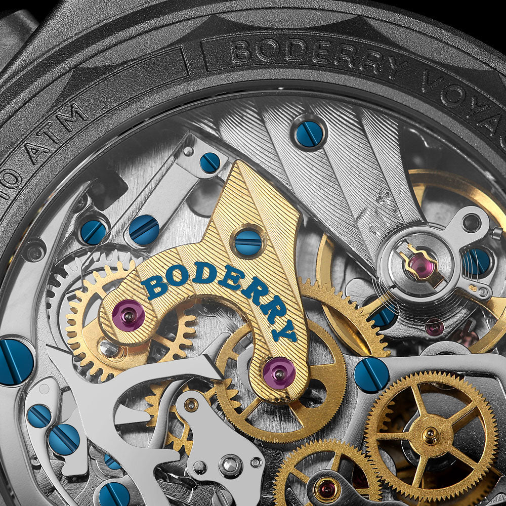 VOYAGER - Titanium Mechanical Chronograph Field Watch, 100M Water Resistant | Cerulean Blue
