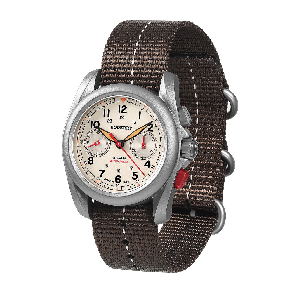 VOYAGER - Titanium Mechanical Chronograph Field Watch, 100M Water Resistant | Cream