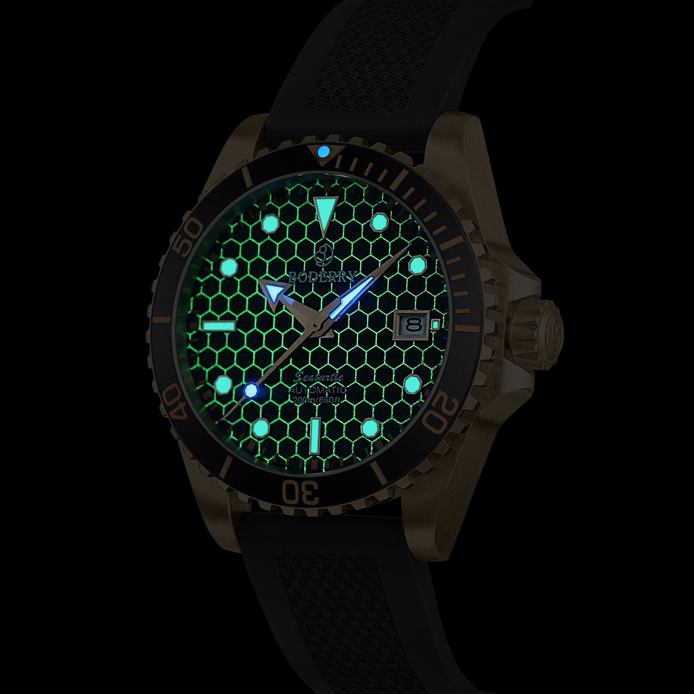 SEATURTLE.OCEAN(BRONZE) - Automatic Bronze Diver Watch | Black/FKM Rubber