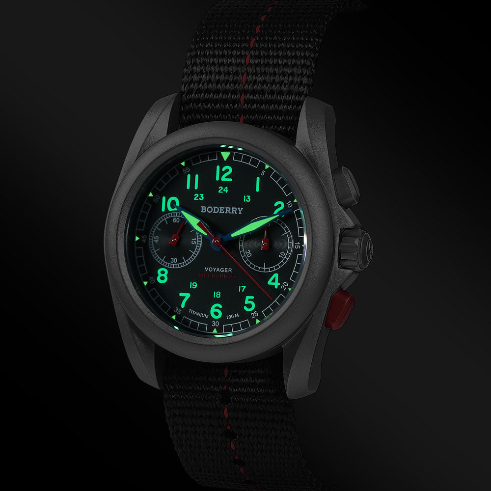 VOYAGER Chronograph - Titanium Mechanical Field Watch, 100M Water Resistant | Grey