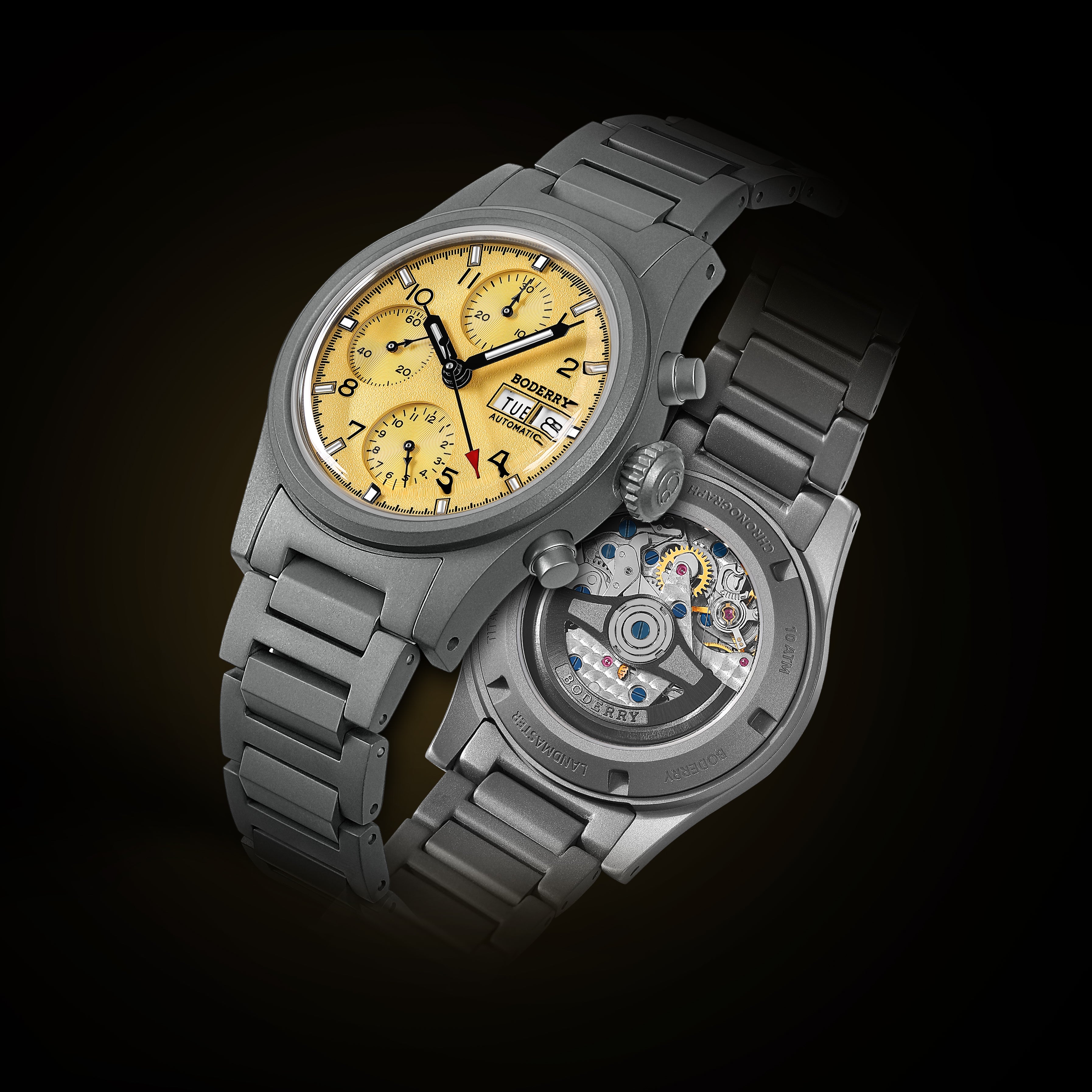 LANDMASTER Chronograph – Titanium Automatic Tritium Field Watch | Yellow-bracelet