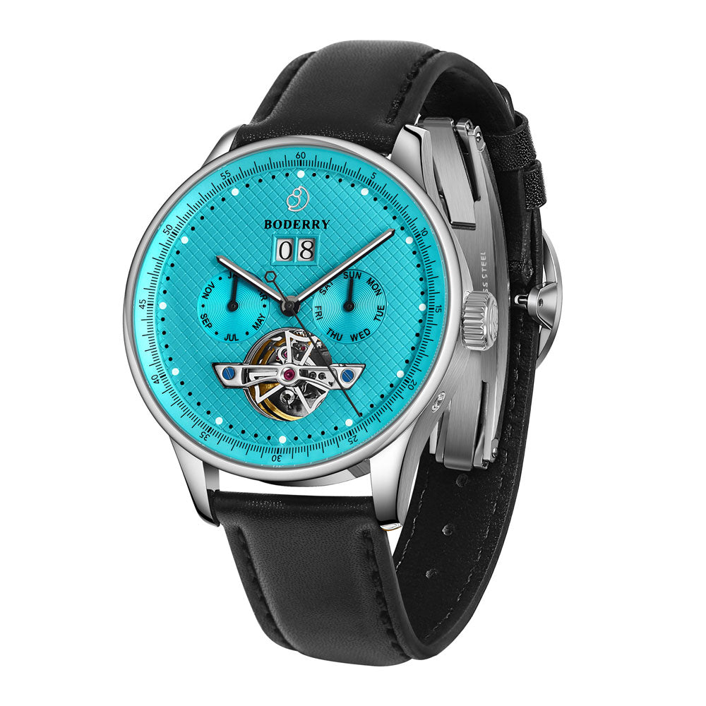 THE CHECKMATE - Complication Automatic Watch with Date,Day,Month Display -Turquoise & Bracelet