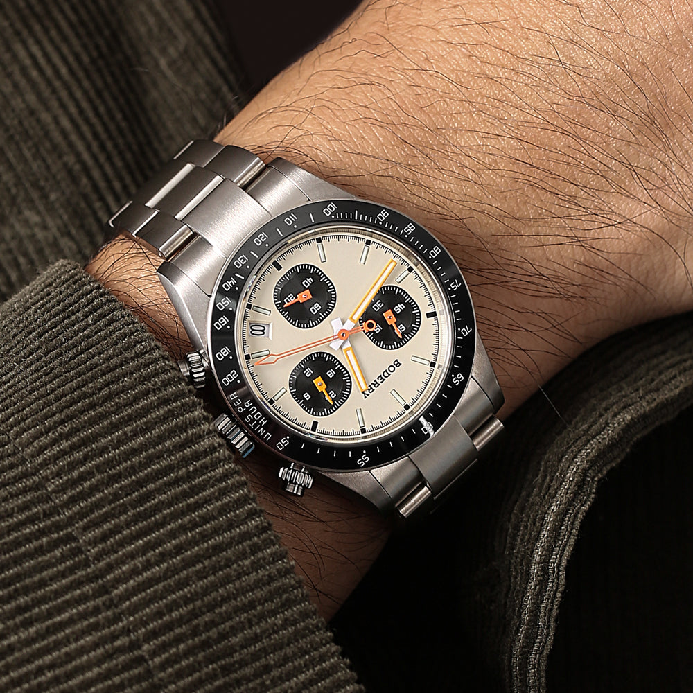 GOLDACE - 100M WR Titanium Mecha-Quartz Chronograph Watch | Cream