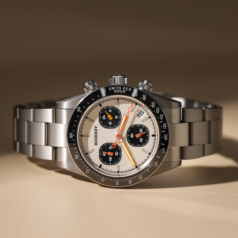 GOLDACE - 100M WR Titanium Mecha-Quartz Chronograph Watch | Cream