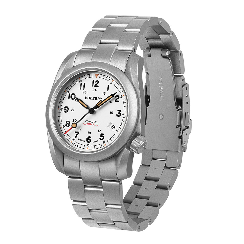 VOYAGER - 100M Waterproof Titanium Automatic Field Watch | White-bracelet