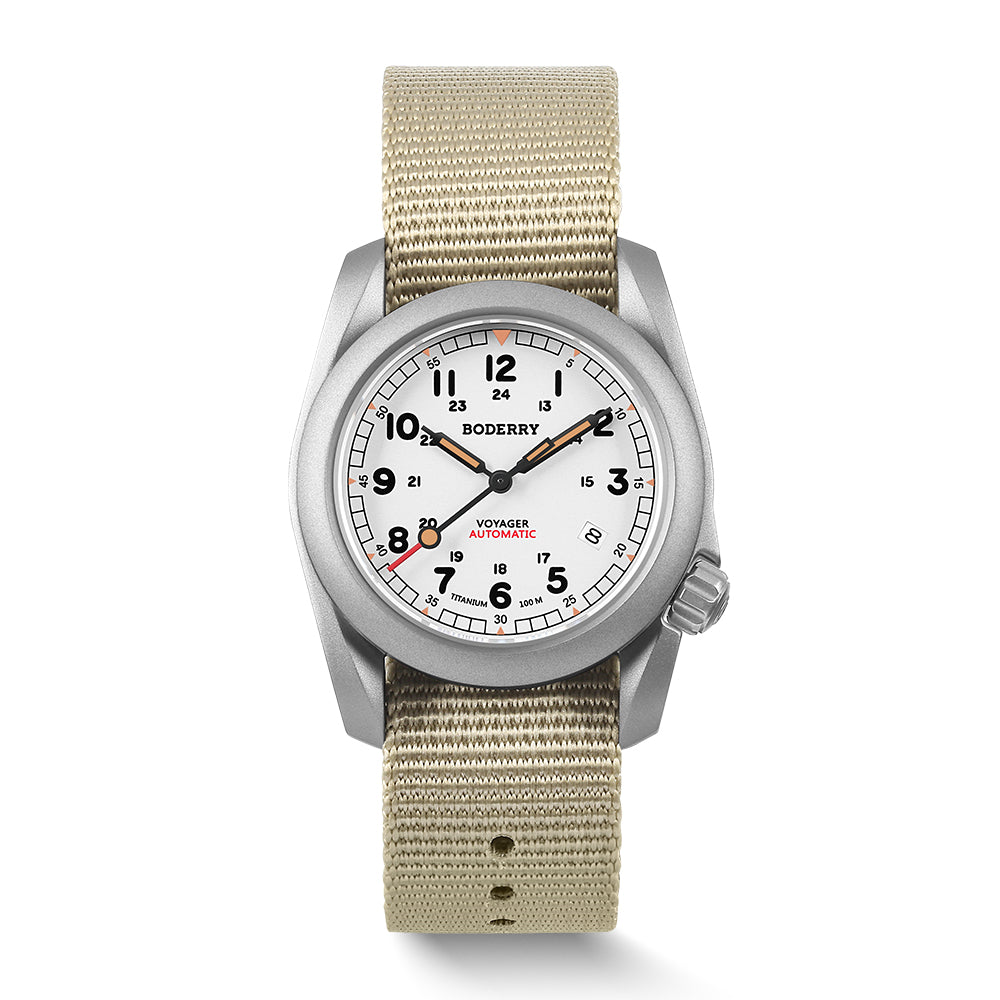 VOYAGER - 100M Waterproof Titanium Automatic Field Watch | White