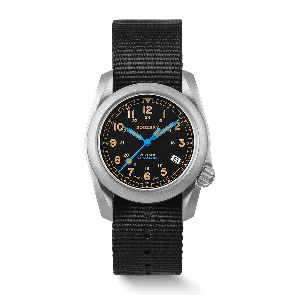 VOYAGER - 100M Waterproof Titanium Automatic Field Watch | Vintage Noir