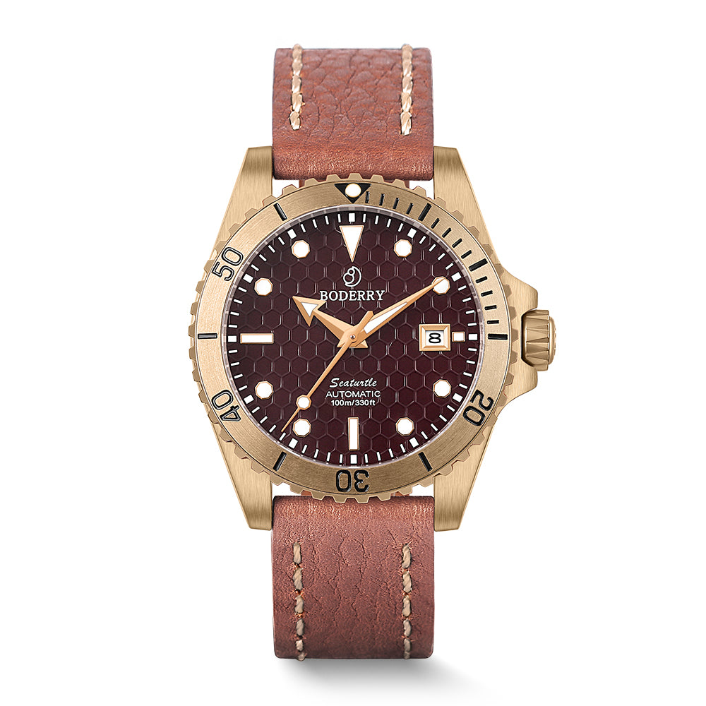 SEATURTLE.OCEAN(BRONZE) - Automatic Bronze Diver Watch | Red