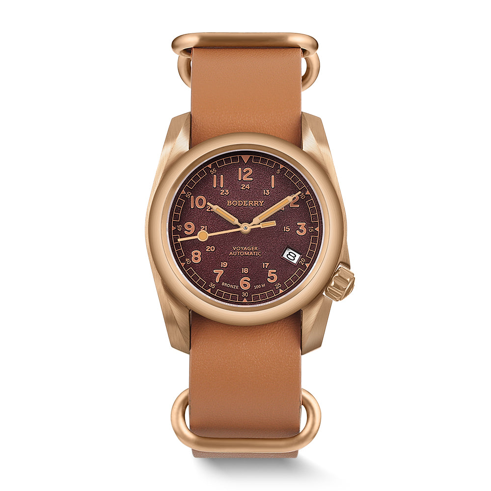 VOYAGER - 100M Waterproof Bronze Automatic Field Watch | Red