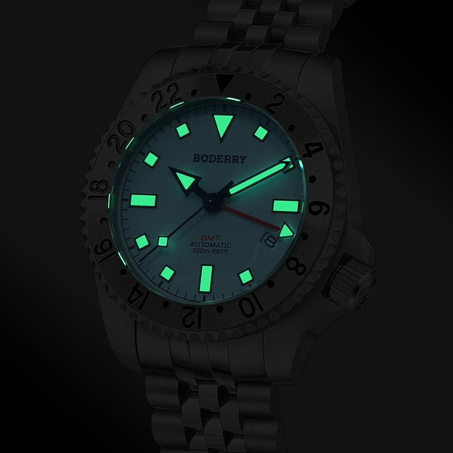 ADMIRAL GMT 200M Waterproof Titanium Automatic Diver Watch WhiteT