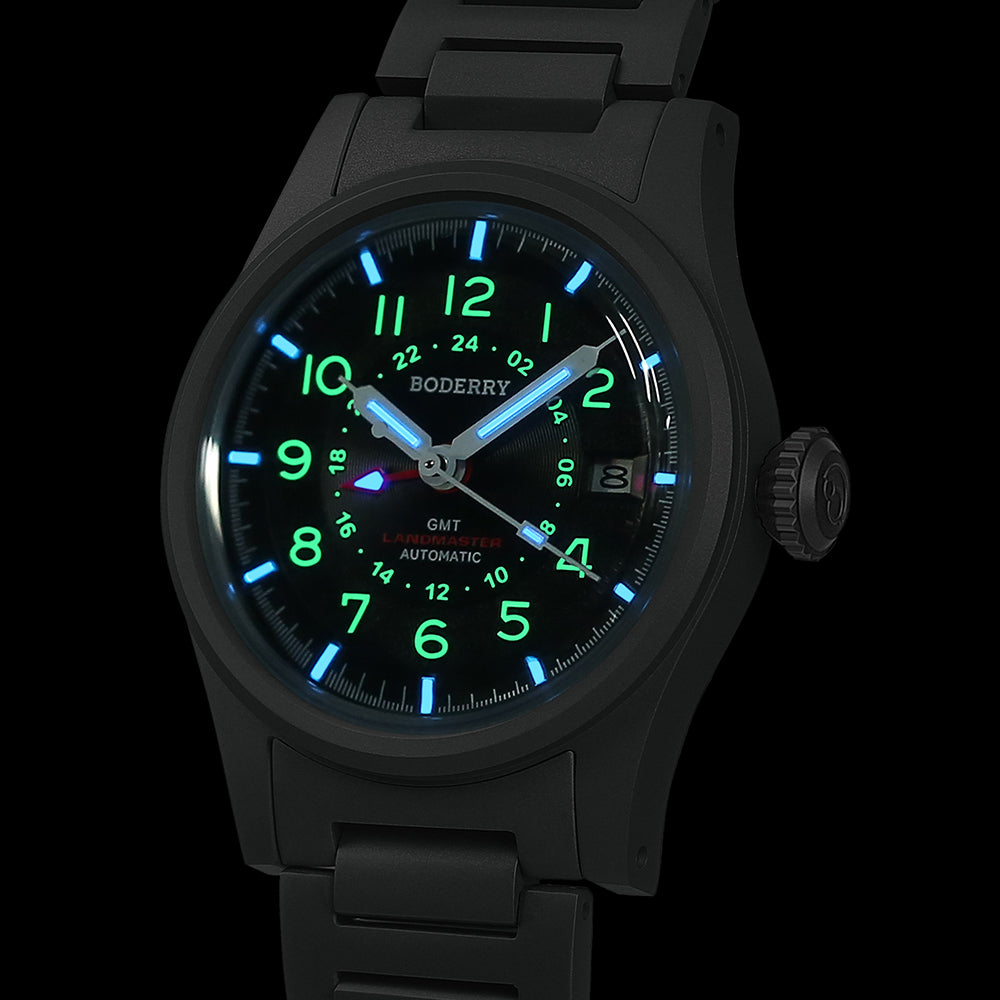 LANDMASTER GMT – Titanium Automatic Tritium Field Watch | Black-bracelet