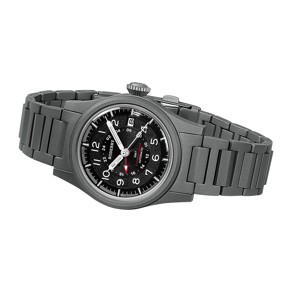 LANDMASTER GMT – Titanium Automatic Tritium Field Watch | Black-bracelet