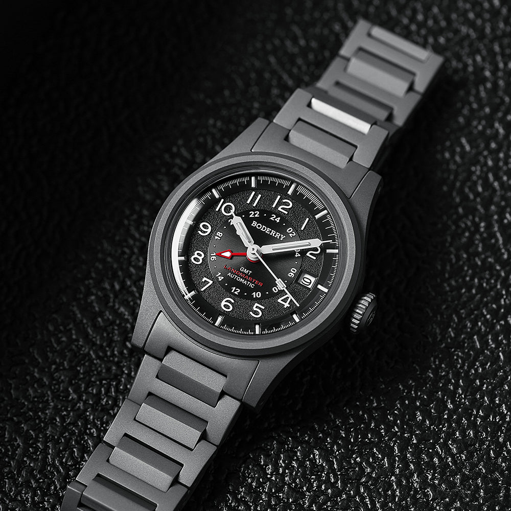 LANDMASTER GMT – Titanium Automatic Tritium Field Watch | Black-bracelet