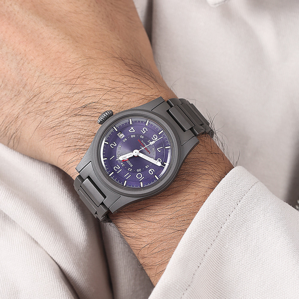 LANDMASTER GMT – Titanium Automatic Tritium Field Watch | Purple-brace