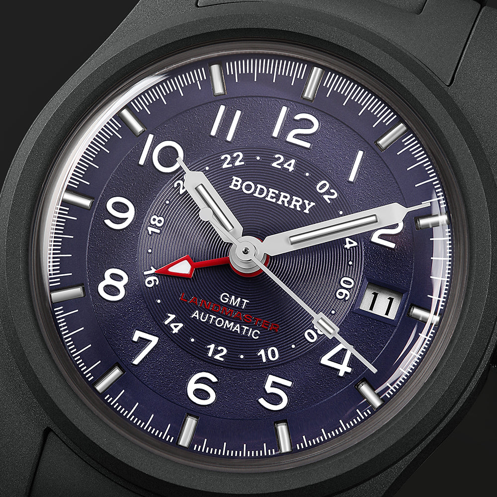 LANDMASTER GMT – Titanium Automatic Tritium Field Watch | Purple-bracelet