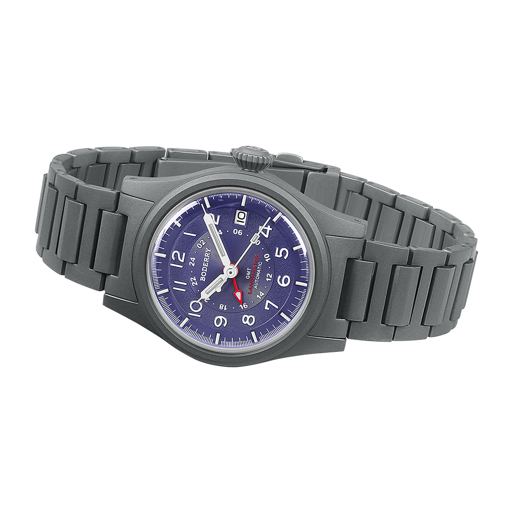 LANDMASTER GMT – Titanium Automatic Tritium Field Watch | Purple-bracelet