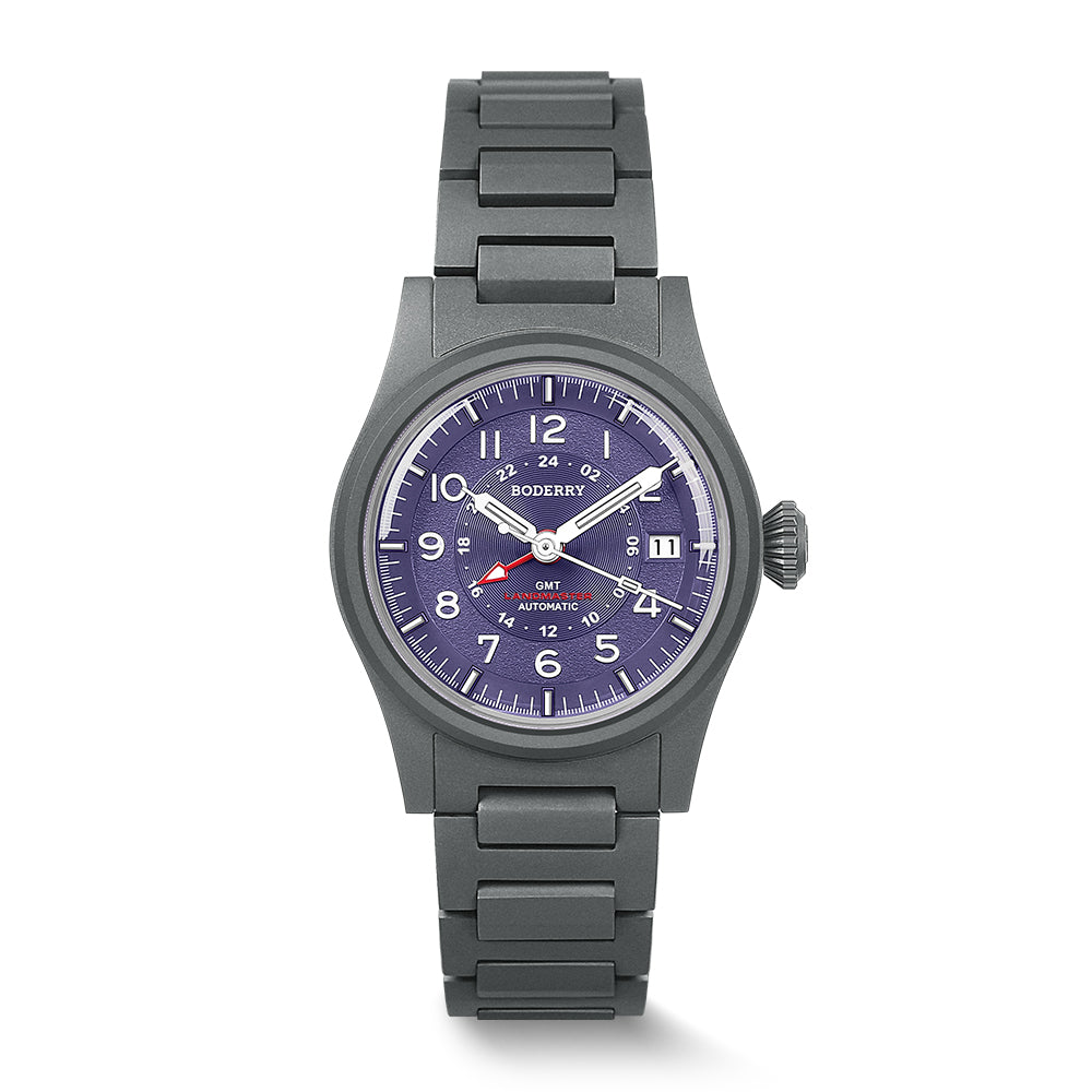 LANDMASTER GMT – Titanium Automatic Tritium Field Watch | Purple-bracelet