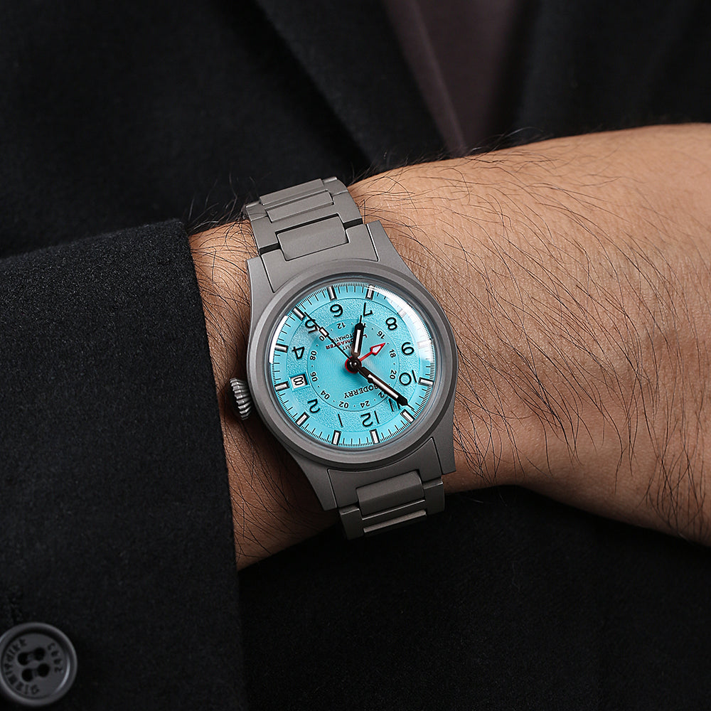 LANDMASTER GMT – Titanium Automatic Tritium Field Watch | Ice Blue-bracelet