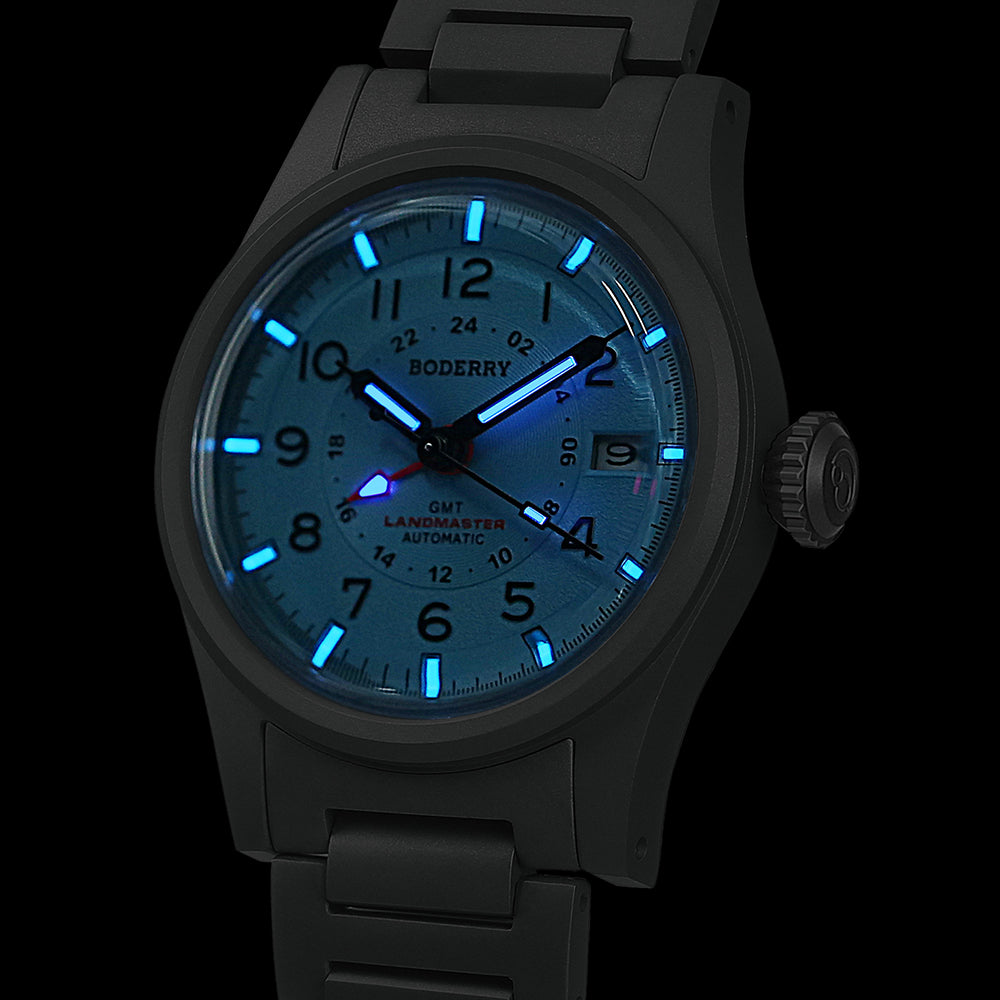 LANDMASTER GMT – Titanium Automatic Tritium Field Watch | Ice Blue-bracelet