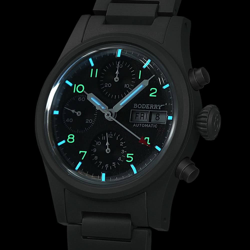 LANDMASTER Chronograph – Titanium Automatic Tritium Field Watch | Black-bracelet